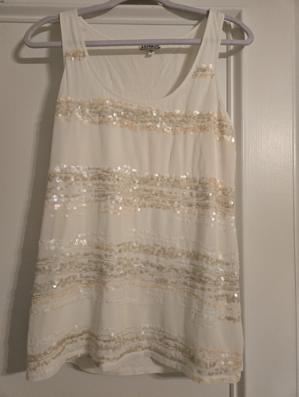 Express Cream Embellished Tank with Sequin Detail